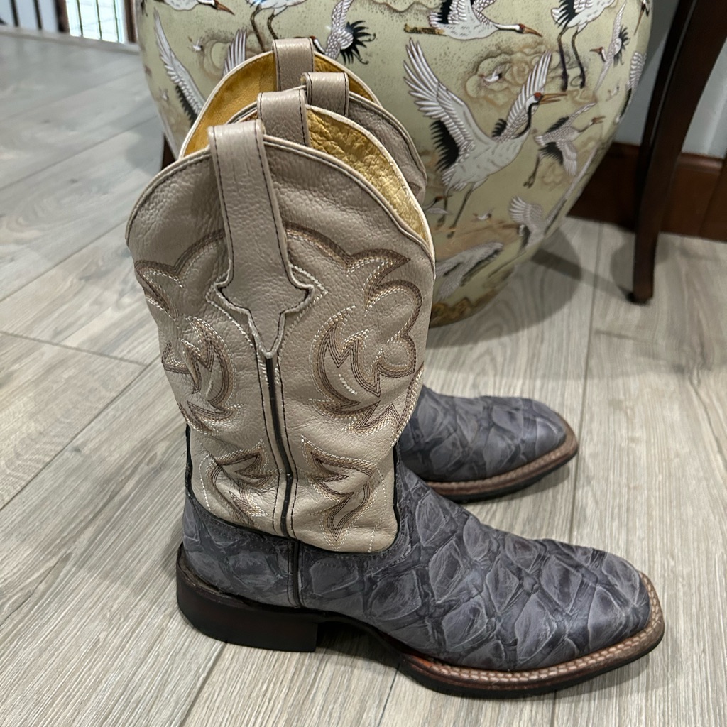 Cinch Cfw1036 Pirarucu Exotic Cowgirl Western Boots Ivory/Gray Size 9